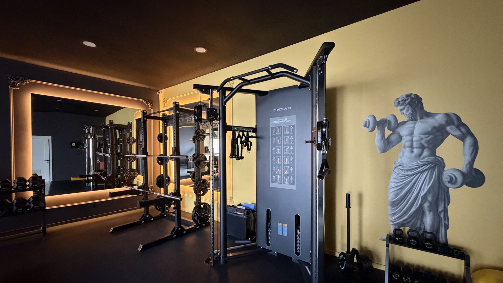 Cable crossover and squat rack at Apollons